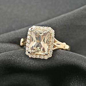 Certified & Appraised Luxoro 14K Yellow Gold AAA Radiant Cut Turkizite and G-H I2 Diamond Ring (Size 5.0) 2.85 ctw