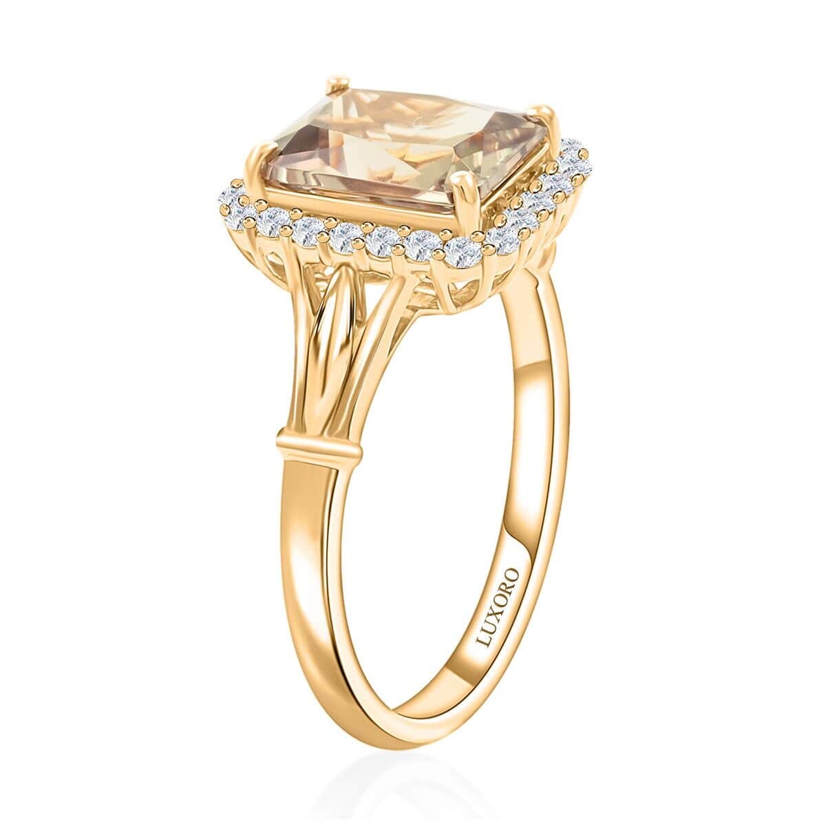 Certified & Appraised Luxoro 14K Yellow Gold AAA Radiant Cut Turkizite and G-H I2 Diamond Ring (Size 5.0) 2.85 ctw image number 3