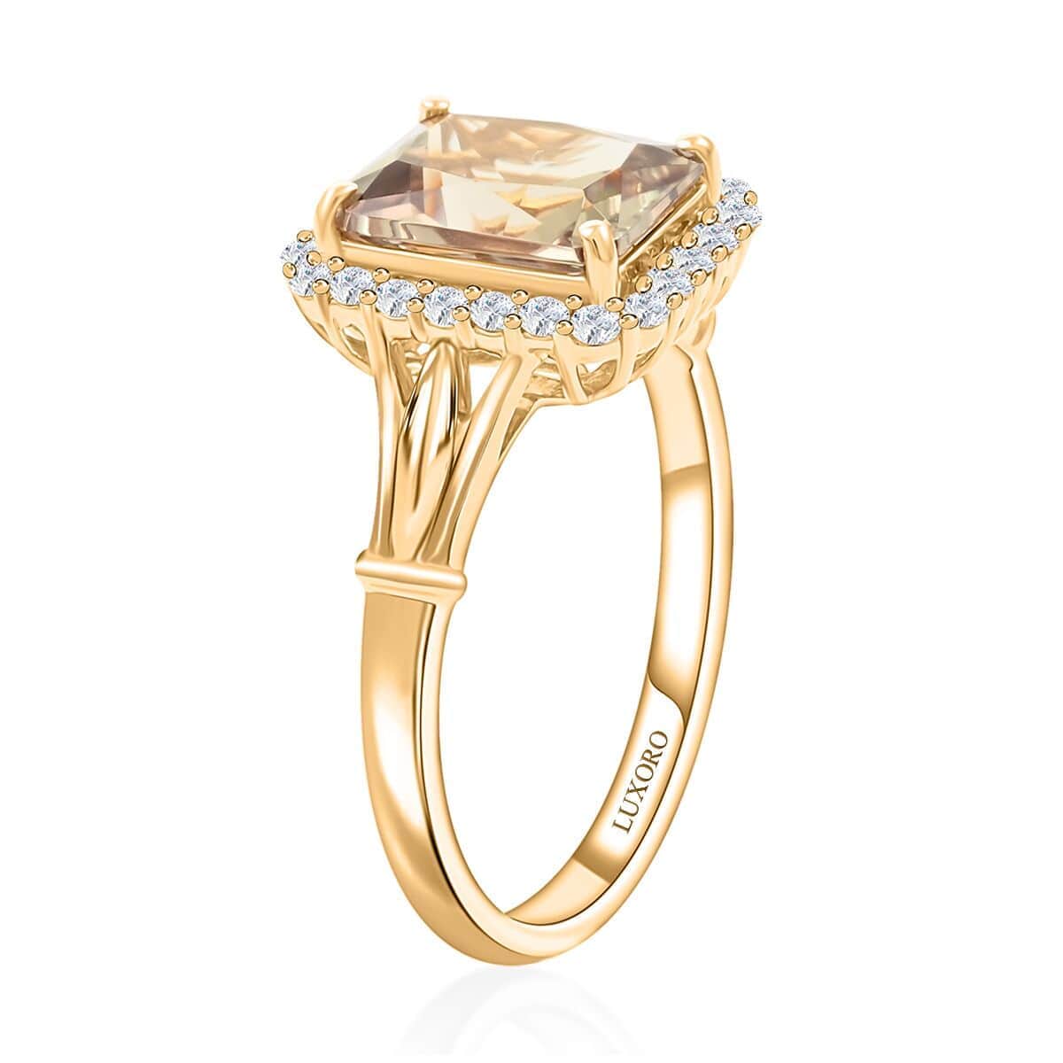 Certified & Appraised Luxoro 14K Yellow Gold AAA Radiant Cut Turkizite and G-H I2 Diamond Ring (Size 6.5) 2.85 ctw image number 3