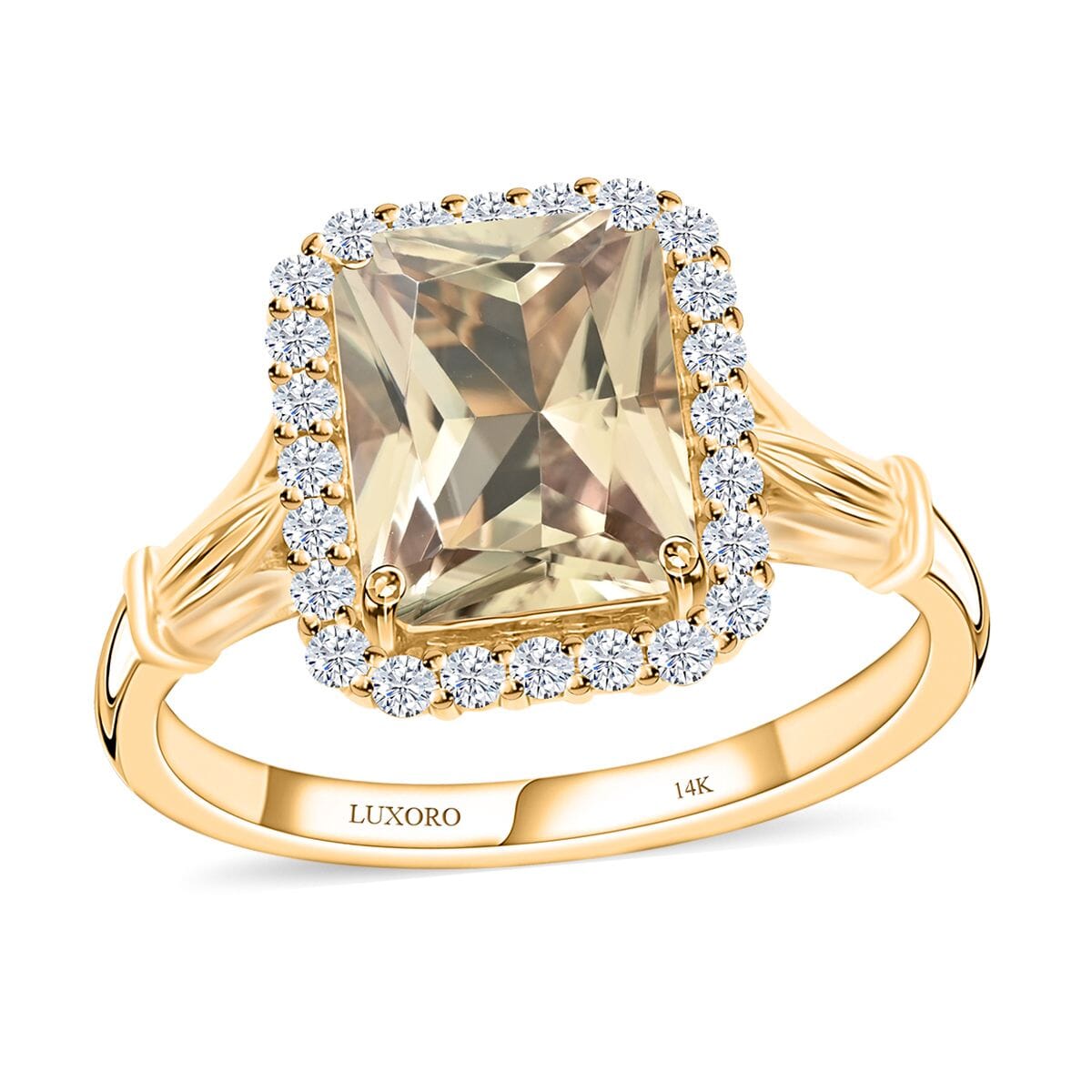 Certified & Appraised Luxoro 14K Yellow Gold AAA Radiant Cut Turkizite and G-H I2 Diamond Ring (Size 8.0) 2.85 ctw image number 0