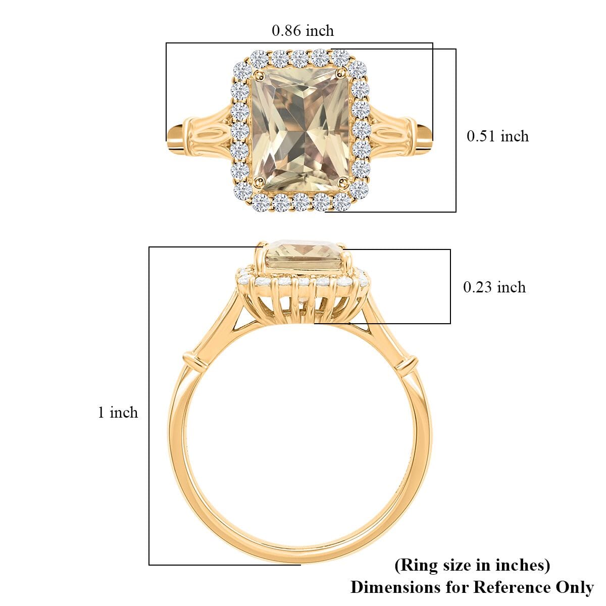 Certified & Appraised Luxoro 14K Yellow Gold AAA Radiant Cut Turkizite and G-H I2 Diamond Ring (Size 8.0) 2.85 ctw image number 5