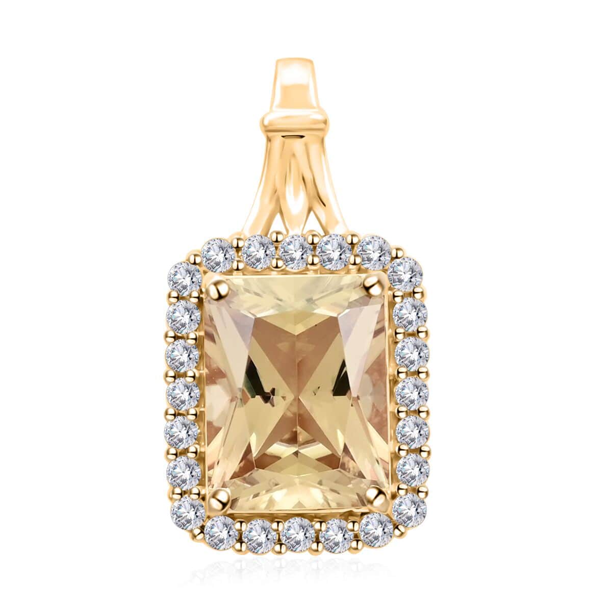 Certified & Appraised Luxoro 14K Yellow Gold AAA Radiant Cut Turkizite and G-H I2 Diamond Pendant 2.80 ctw image number 0