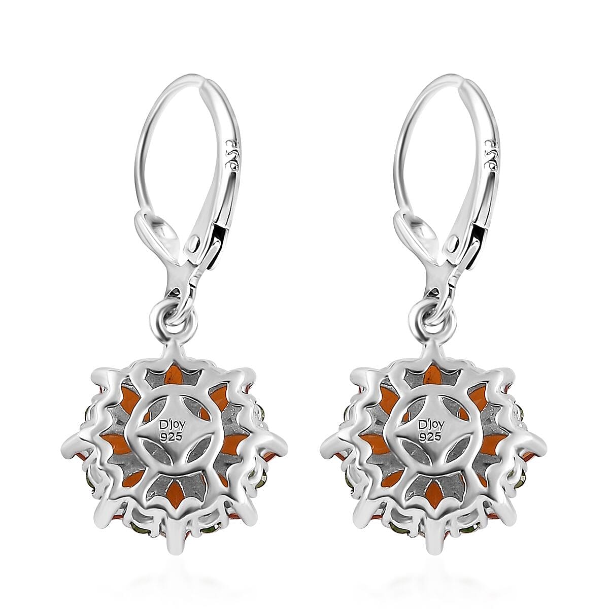 Crimson Fire Opal and Chrome Diopside Lever Back Earrings in Platinum Over Sterling Silver 2.00 ctw