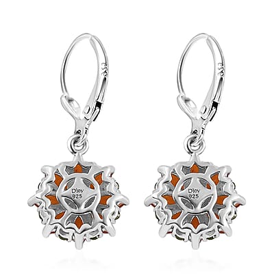 Crimson Fire Opal and Chrome Diopside Lever Back Earrings in Platinum Over Sterling Silver 2.00 ctw