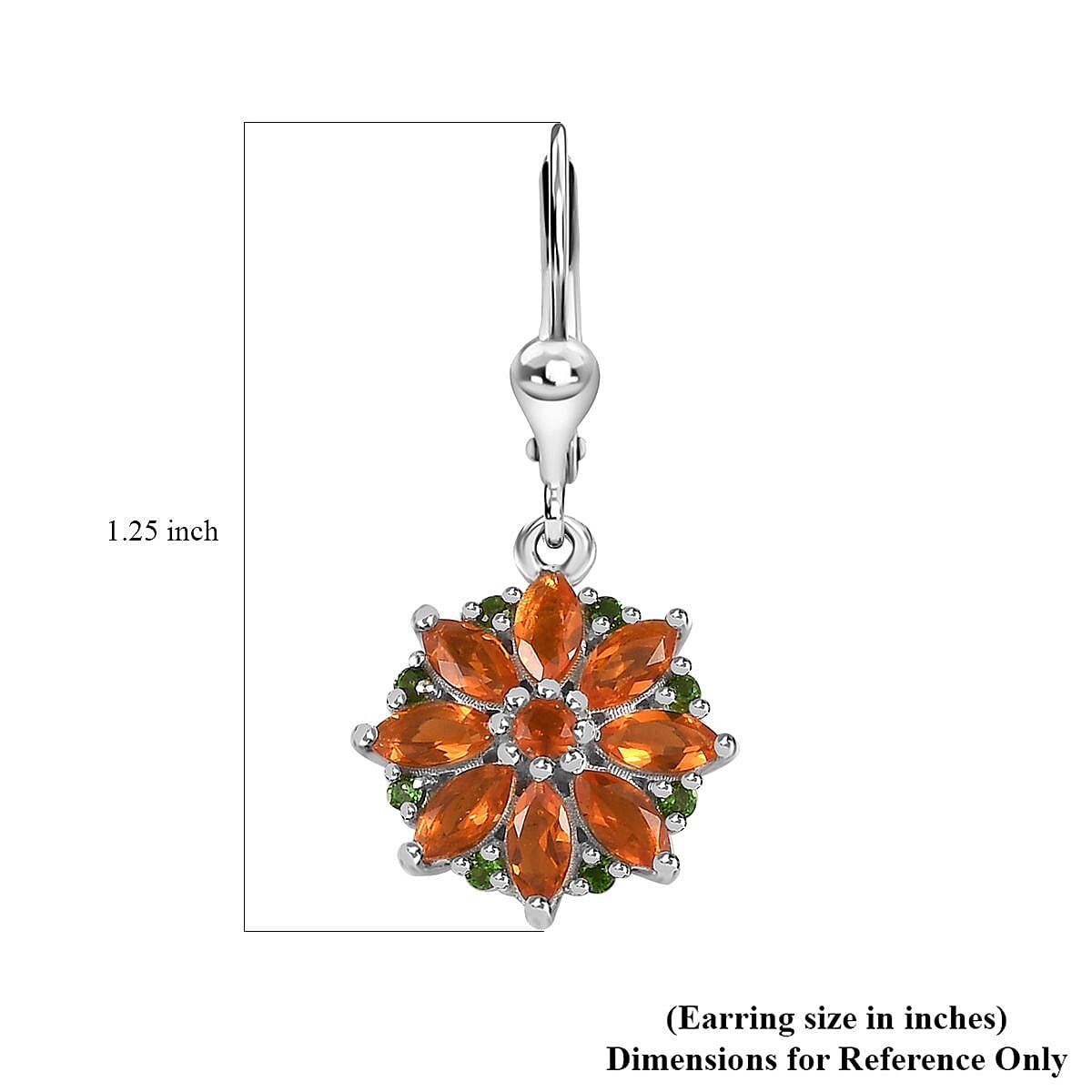 Crimson Fire Opal and Chrome Diopside Lever Back Earrings in Platinum Over Sterling Silver 2.00 ctw