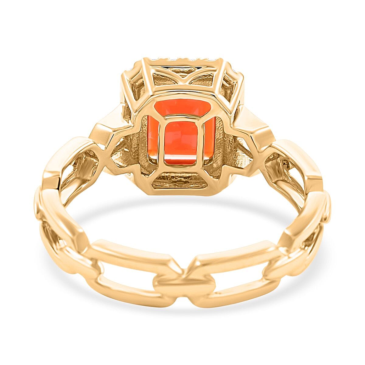 Certified & Appraised Luxoro 14K Yellow Gold AAA Mexican Cherry Fire Opal and I2 Diamond Ring (Size 10.0) 1.40 ctw