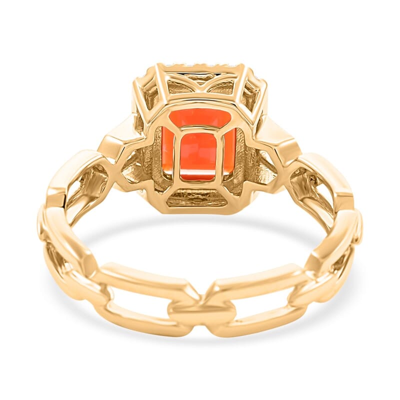 Certified & Appraised Luxoro 14K Yellow Gold AAA Mexican Cherry Fire Opal and I2 Diamond Ring (Size 10.0) 1.40 ctw