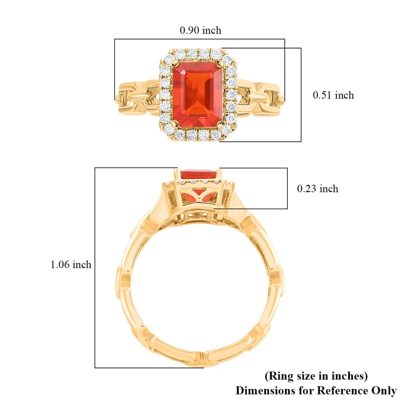 Certified & Appraised Luxoro 14K Yellow Gold AAA Mexican Cherry Fire Opal and I2 Diamond Ring (Size 10.0) 1.40 ctw