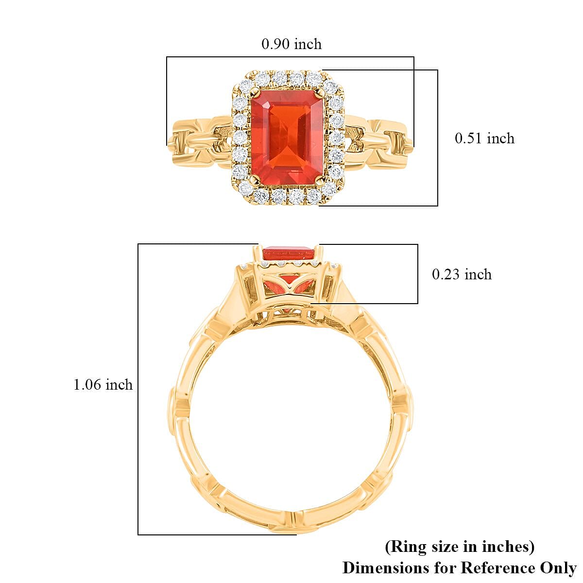 Certified & Appraised Luxoro 14K Yellow Gold AAA Mexican Cherry Fire Opal and I2 Diamond Ring (Size 8.0) 1.40 ctw image number 5