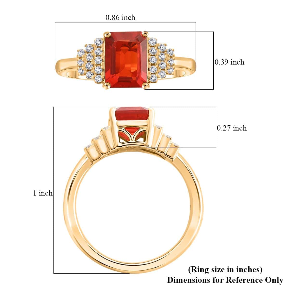 Certified & Appraised Luxoro 14K Yellow Gold AAA Mexican Cherry Fire Opal and I2 Diamond Ring (Size 5.0) 1.40 ctw image number 5