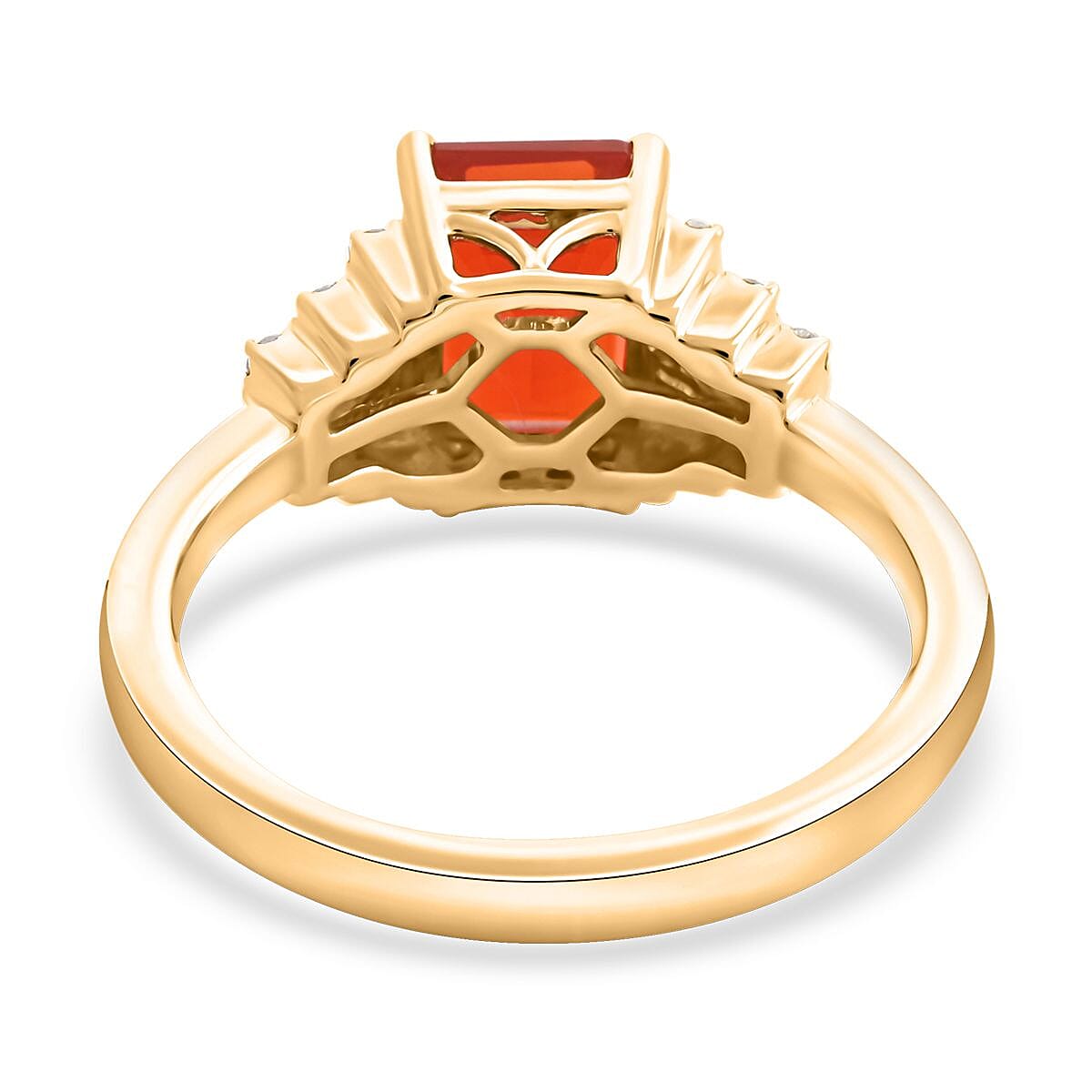 Certified & Appraised Luxoro 14K Yellow Gold AAA Mexican Cherry Fire Opal and I2 Diamond Ring (Size 8.0) 1.40 ctw image number 4