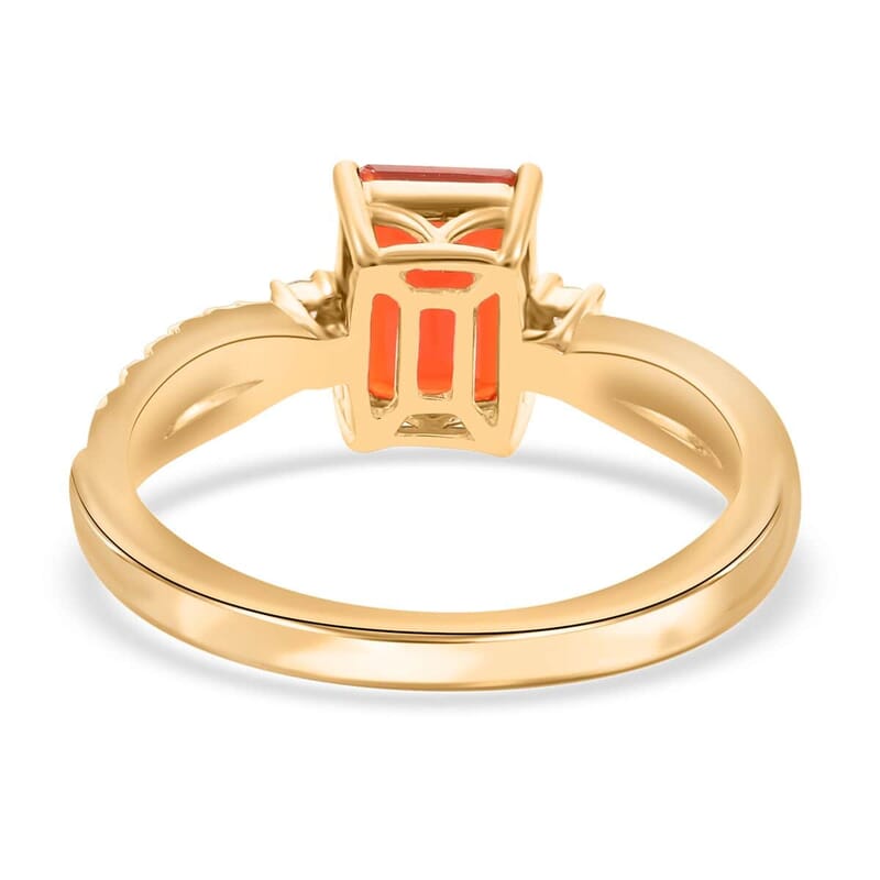 Certified & Appraised Luxoro 14K Yellow Gold AAA Mexican Cherry Fire Opal and I2 Diamond Ring (Size 10.0) 1.40 ctw