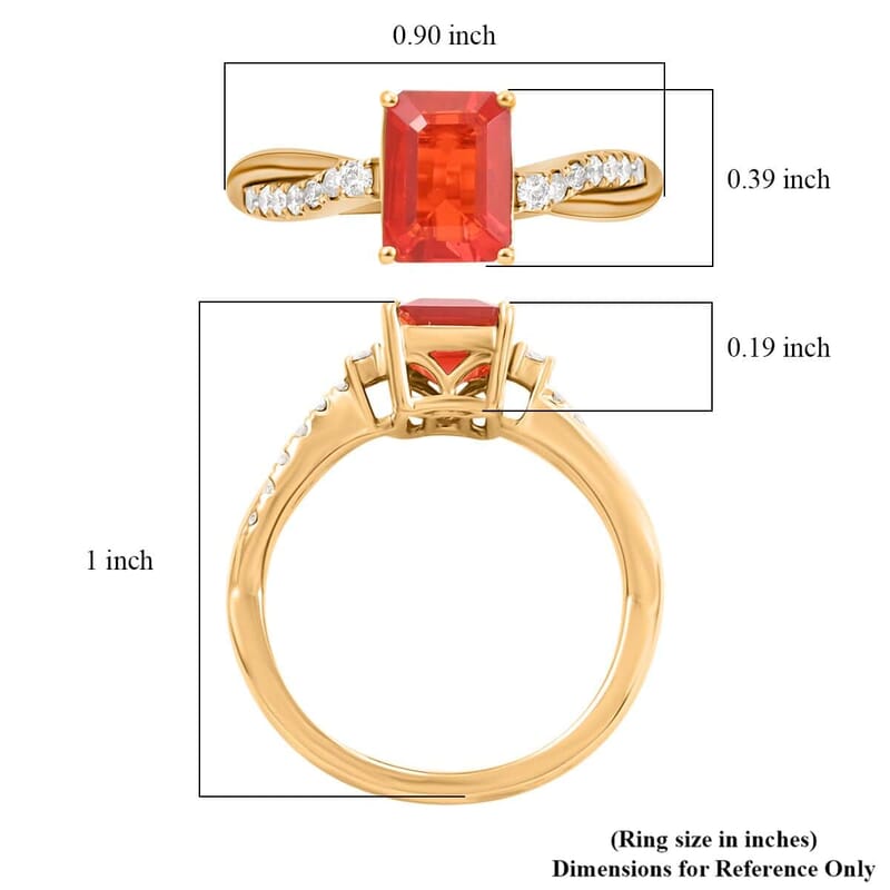 Certified & Appraised Luxoro 14K Yellow Gold AAA Mexican Cherry Fire Opal and I2 Diamond Ring (Size 10.0) 1.40 ctw