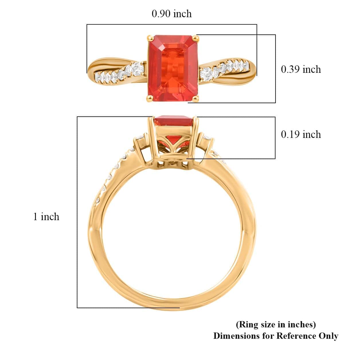 Certified & Appraised Luxoro 14K Yellow Gold AAA Mexican Cherry Fire Opal, Diamond (I2) (0.19 cts) Ring (Size 5.0) 1.40 ctw image number 5