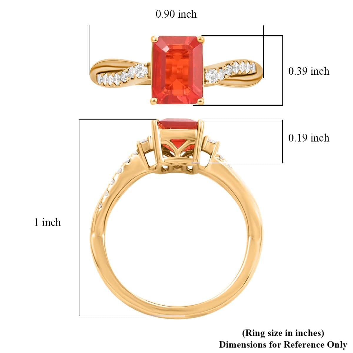 Certified & Appraised Luxoro 14K Yellow Gold AAA Mexican Cherry Fire Opal, Diamond (I2) (0.19 cts) Ring (Size 7.5) 1.40 ctw image number 5