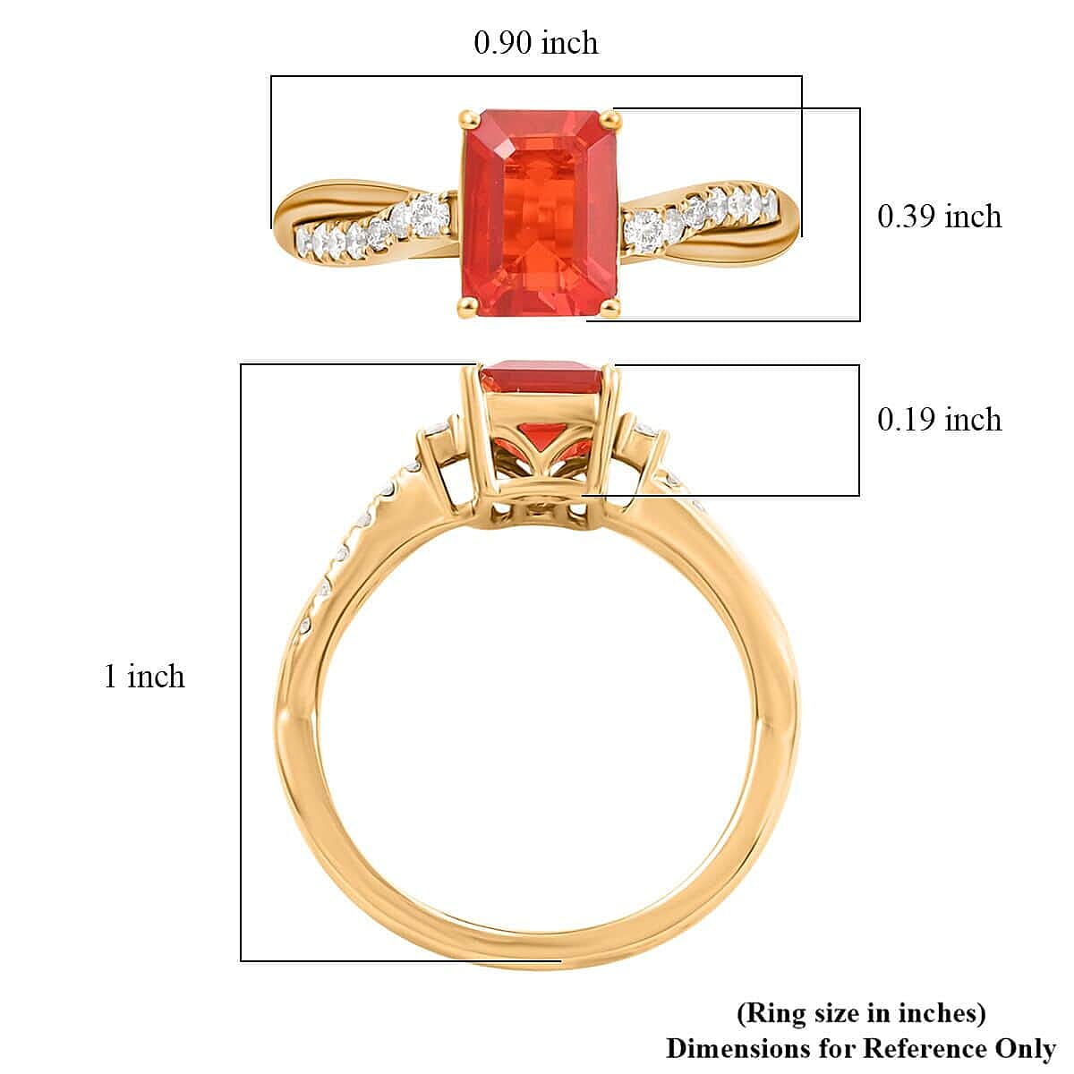 Certified & Appraised Luxoro 14K Yellow Gold AAA Mexican Cherry Fire Opal, Diamond (I2) (0.19 cts) Ring (Size 9.5) 1.40 ctw image number 5