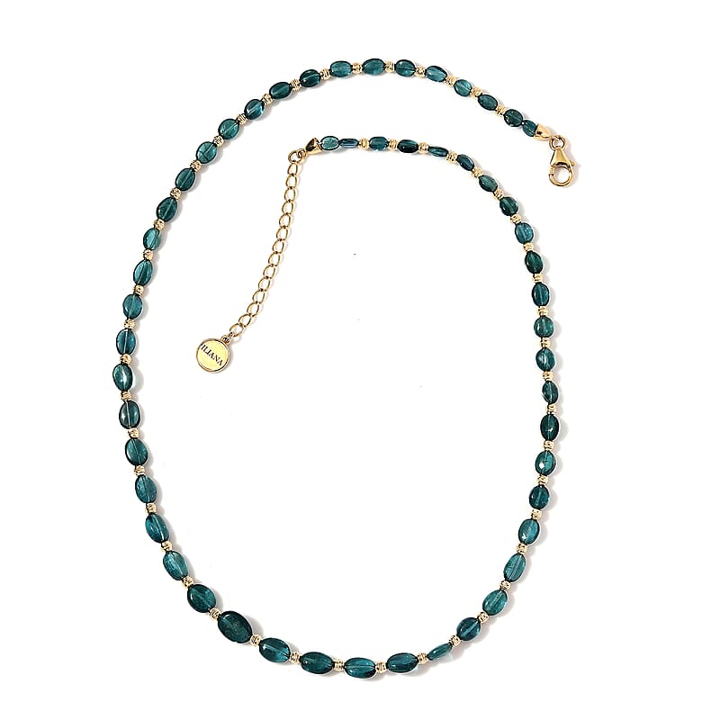 Certified & Appraised Iliana 18K Yellow Gold AAA Monte Belo Indicolite Beaded Necklace 18-20 Inches 4.42 Grams 50.18 ctw