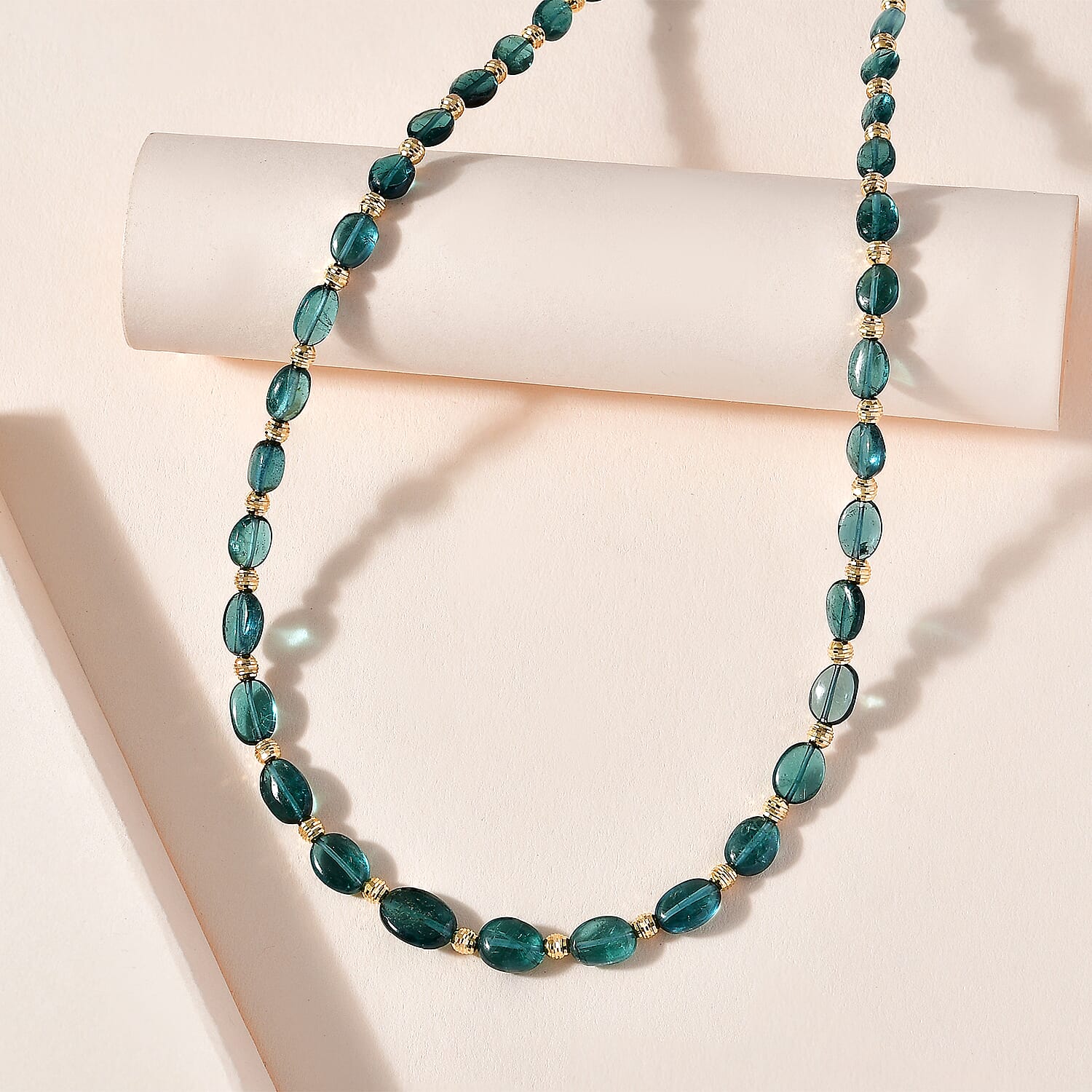 Certified & Appraised Iliana 18K Yellow Gold AAA Monte Belo Indicolite Beaded Necklace 18-20 Inches 4.42 Grams 50.18 ctw