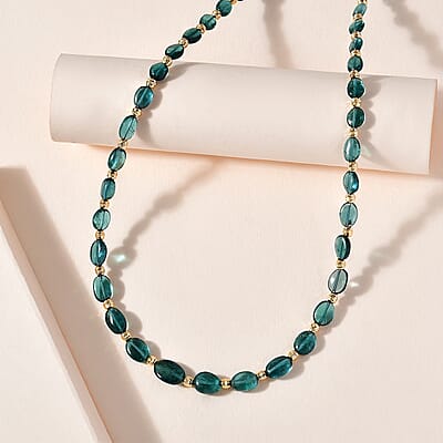 Certified & Appraised Iliana 18K Yellow Gold AAA Monte Belo Indicolite Beaded Necklace 18-20 Inches 4.42 Grams 50.18 ctw