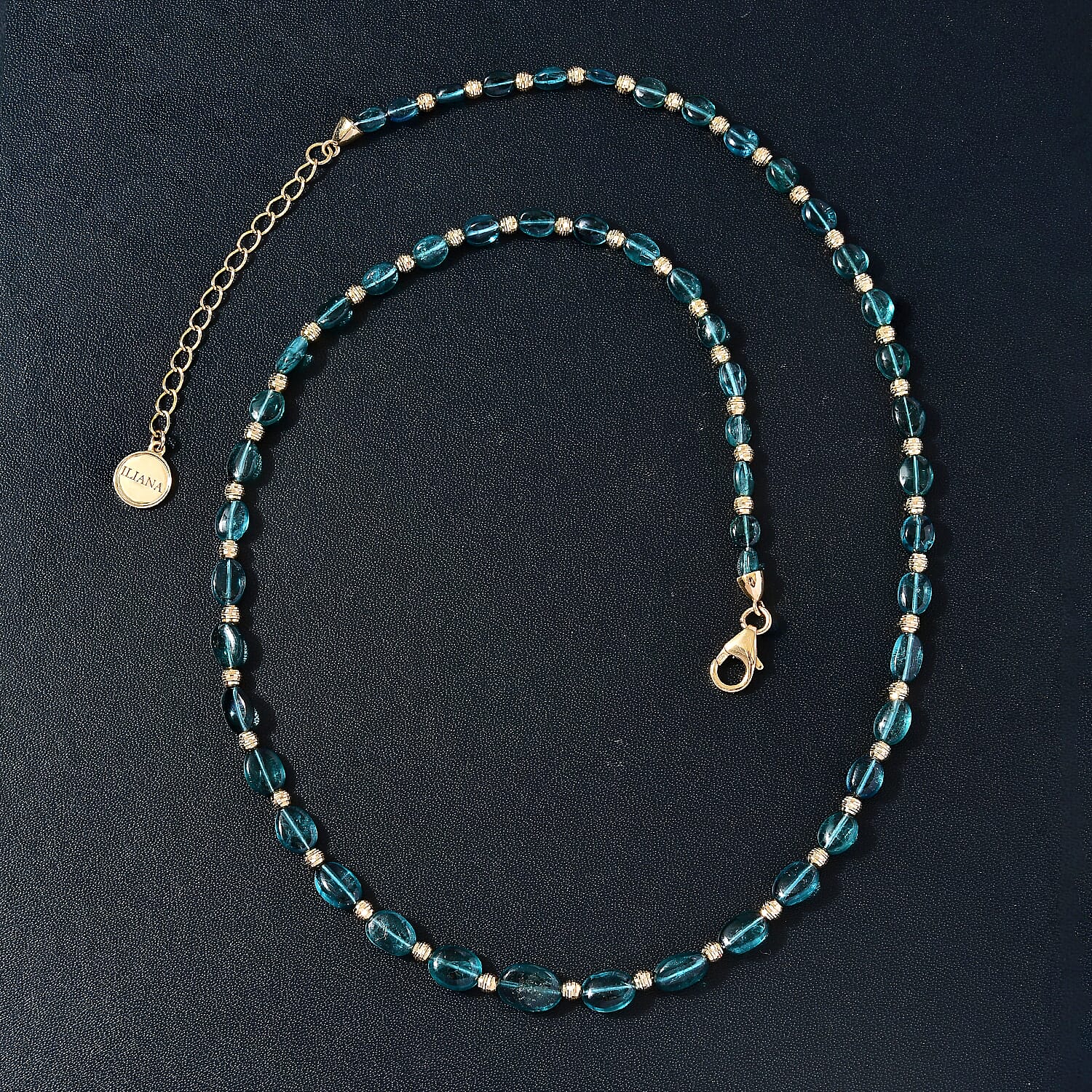 Certified & Appraised Iliana 18K Yellow Gold AAA Monte Belo Indicolite Beaded Necklace 18-20 Inches 4.42 Grams 50.18 ctw