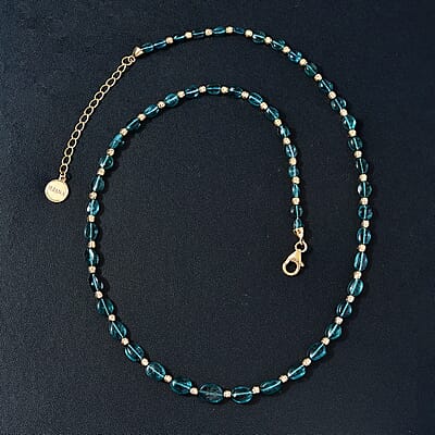 Certified & Appraised Iliana 18K Yellow Gold AAA Monte Belo Indicolite Beaded Necklace 18-20 Inches 4.42 Grams 50.18 ctw