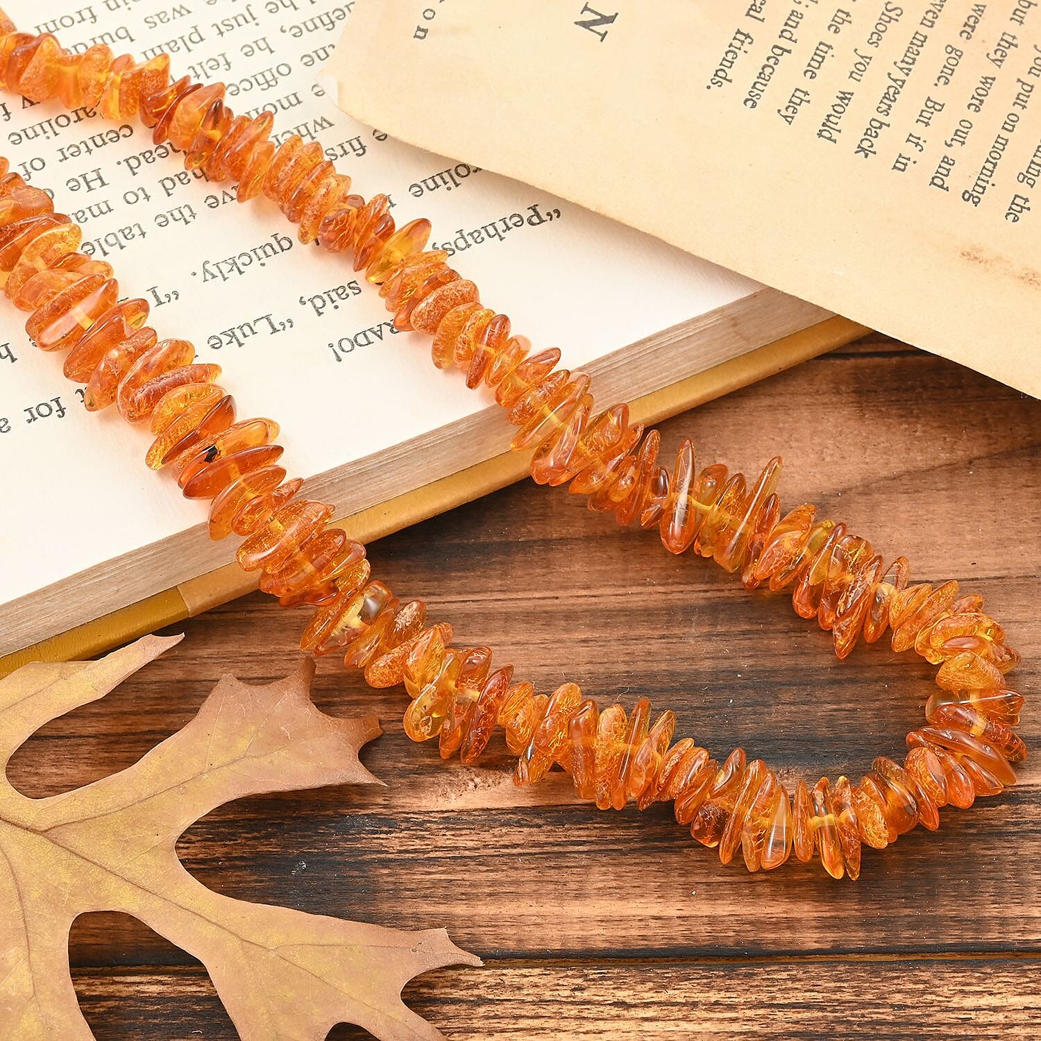 Baltic Amber Organge Chips Beads Necklace
