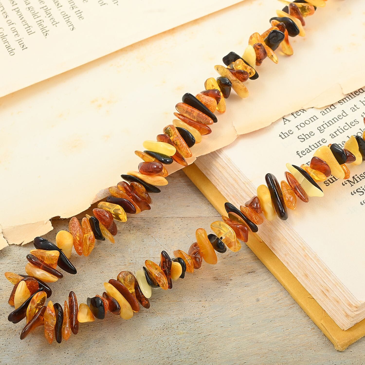 Multi Color Amber Chips Necklace 24 Inches