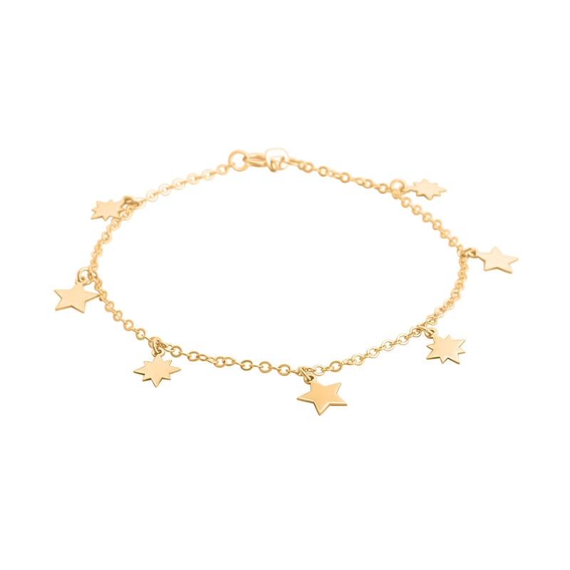14K Yellow Gold 8mm Glitter Dangling Star Bracelet (7.00 In) 1.55 Grams