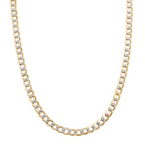 14K Yellow and White Gold Cuban White Pave Chain Necklace 24 Inches 8.63 Grams