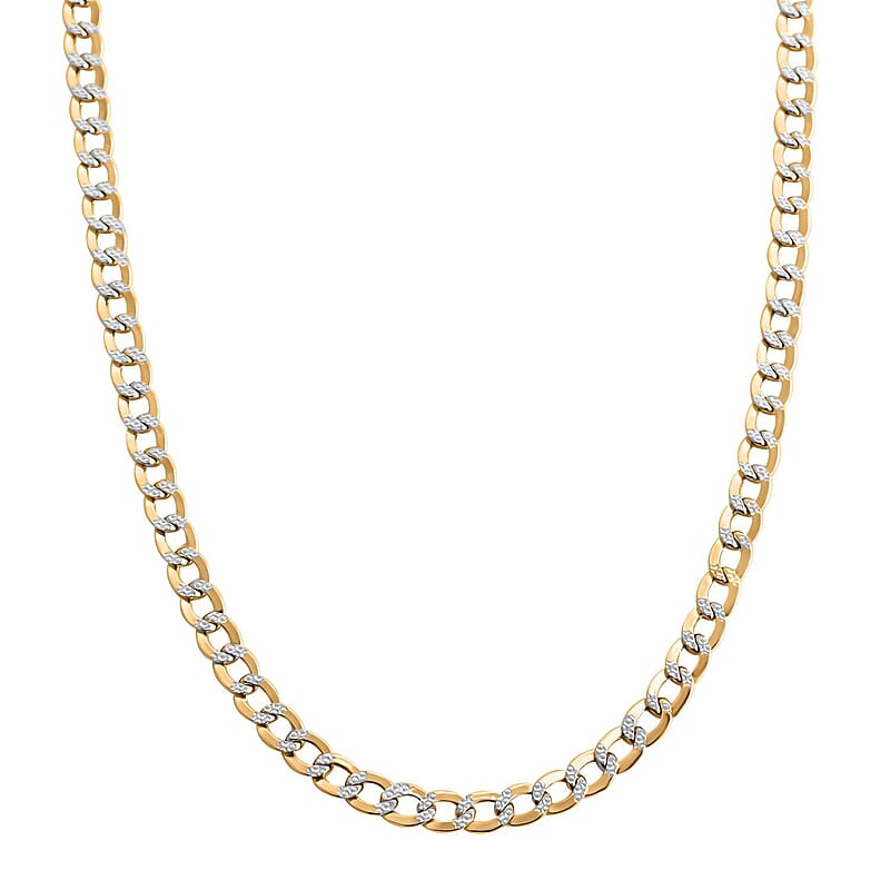14K Yellow and White Gold Cuban White Pave Chain Necklace 24 Inches 8.63 Grams