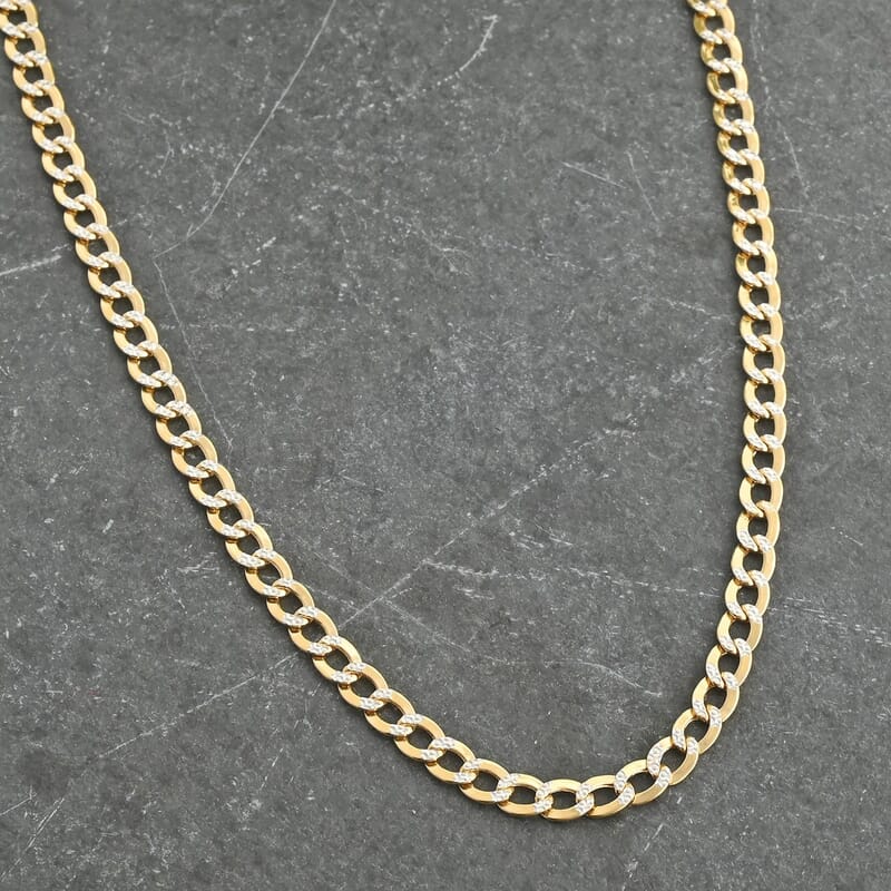 14K Yellow and White Gold Cuban White Pave Chain Necklace 24 Inches 8.63 Grams