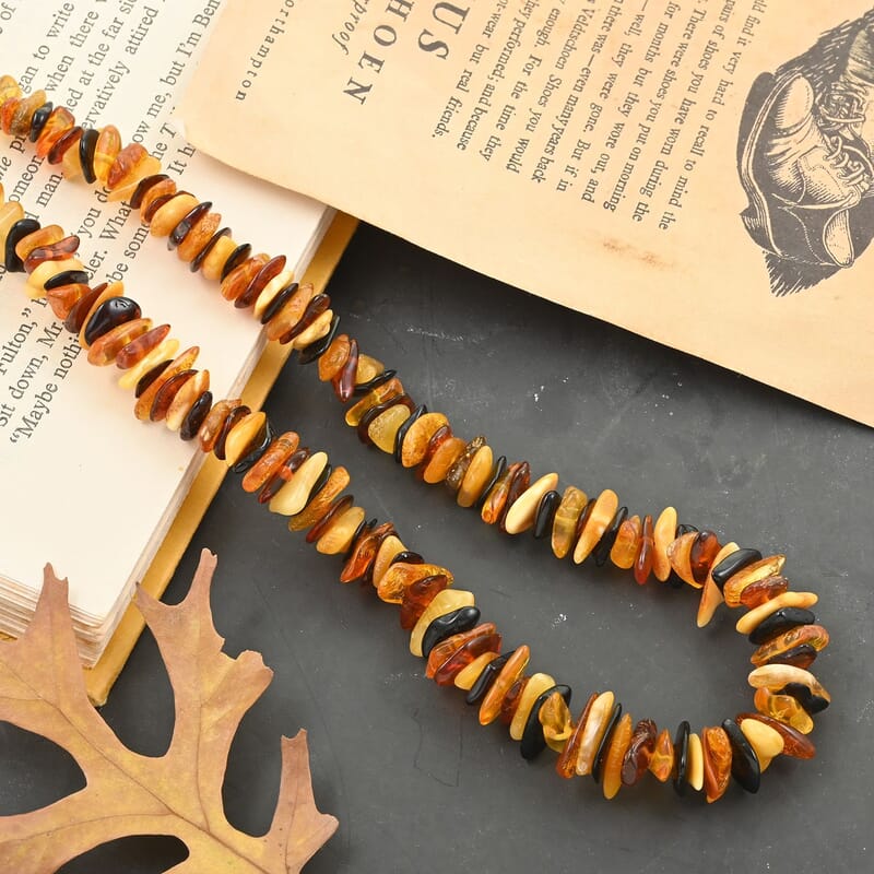 Multi Color Baltic Amber Chips Necklace
