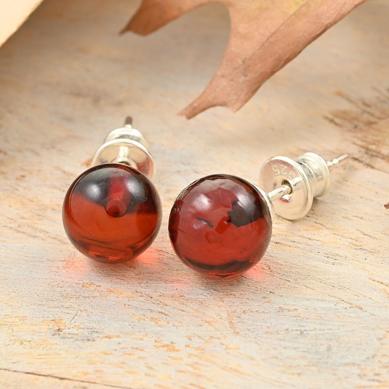 Baltic Amber Sphere Stud Earrings