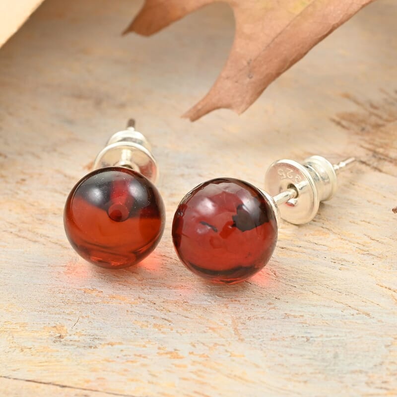 Baltic Amber Sphere Stud Earrings