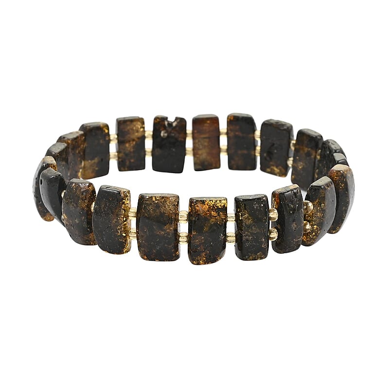 Black Baltic Amber Beaded Stretch Bracelet