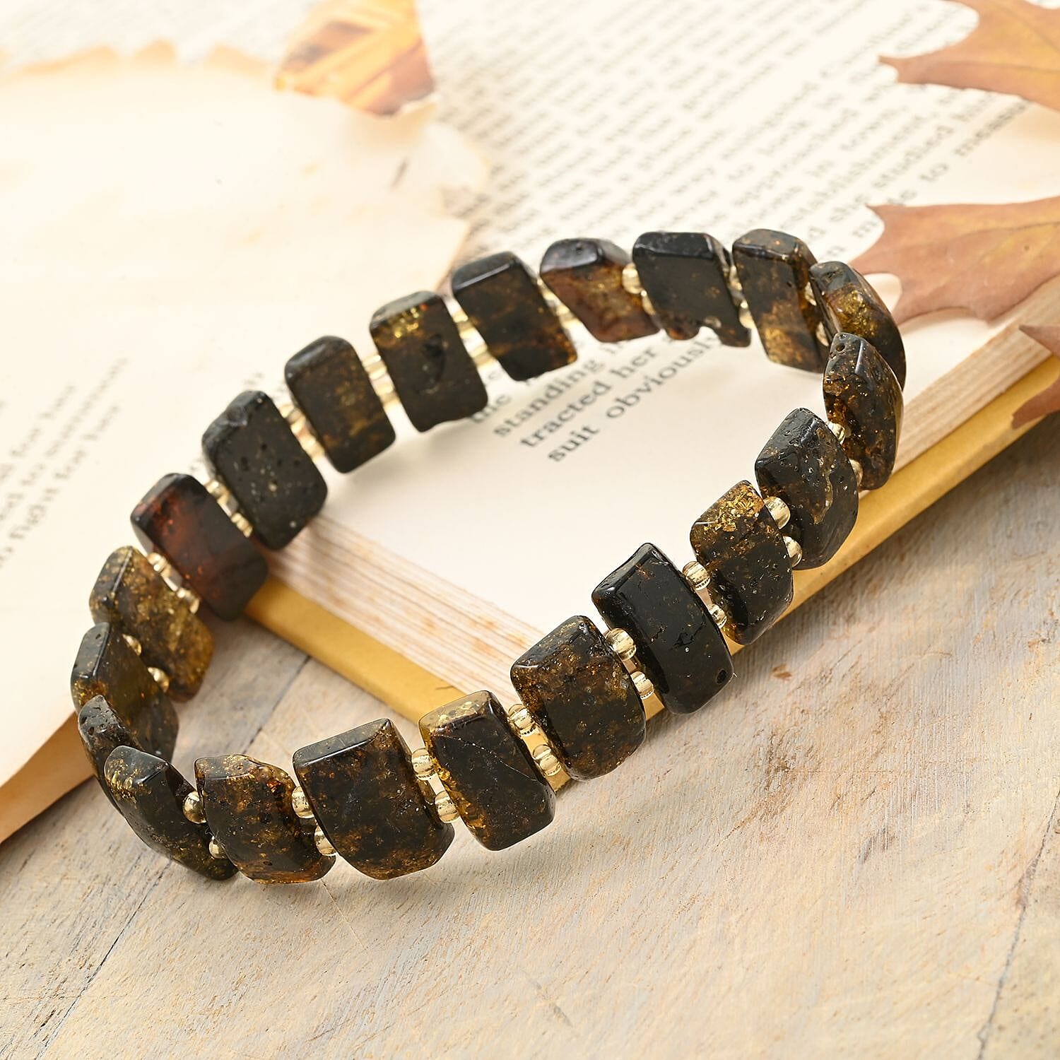 Black Baltic Amber Beaded Stretch Bracelet
