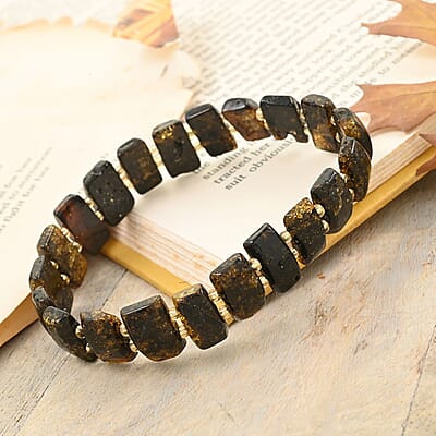Black Baltic Amber Beaded Stretch Bracelet