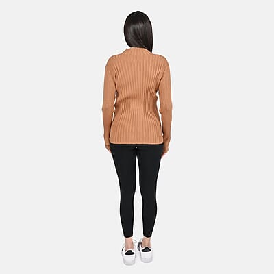 Tamsy Brown Knit Turtleneck Sweater - XXS