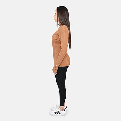 Tamsy Brown Knit Turtleneck Sweater - XXS