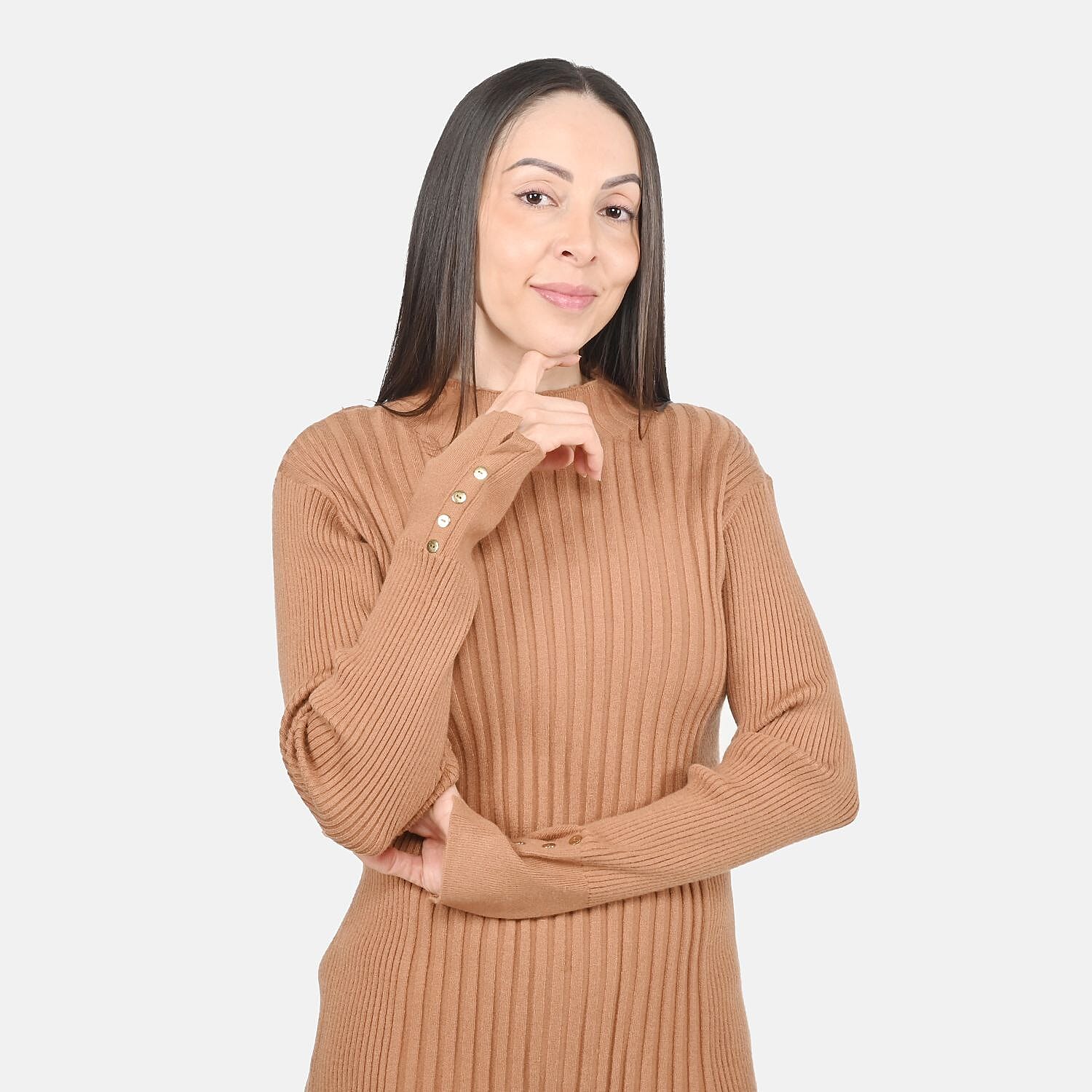 Tamsy Brown Knit Turtleneck Sweater - XXS