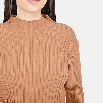 Tamsy Brown Knit Turtleneck Sweater - XXS