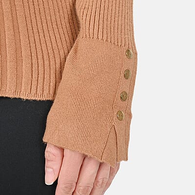 Tamsy Brown Knit Turtleneck Sweater - XXS