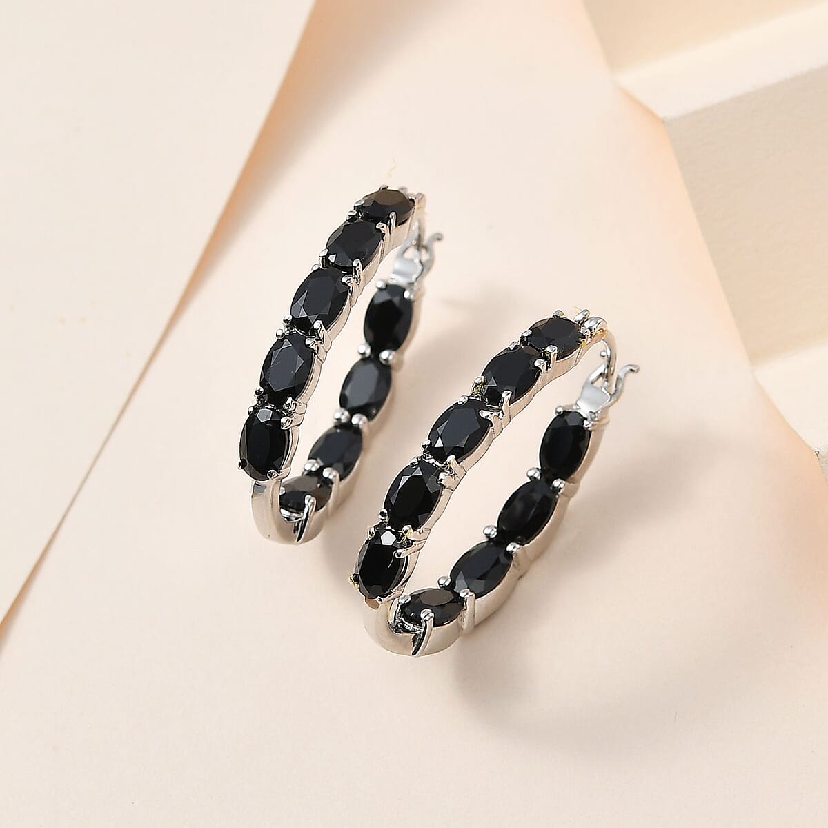 Thai Black Spinel Hoop Earrings in Platinum Over Sterling Silver 10.65 ctw image number 1