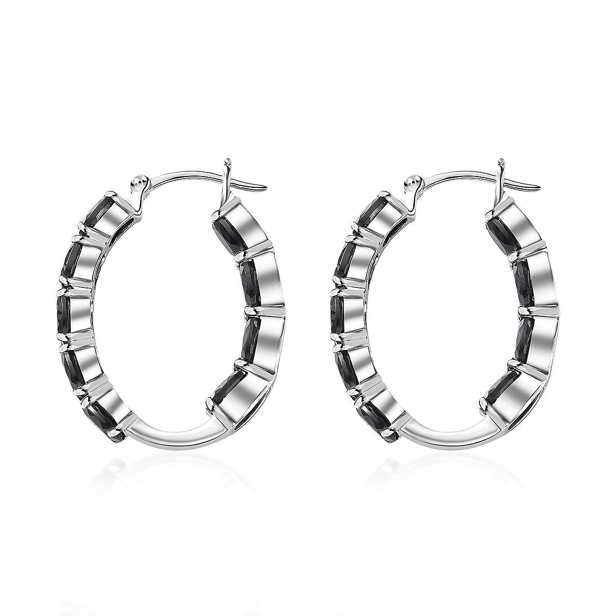 Thai Black Spinel Hoop Earrings in Platinum Over Sterling Silver 10.65 ctw image number 3