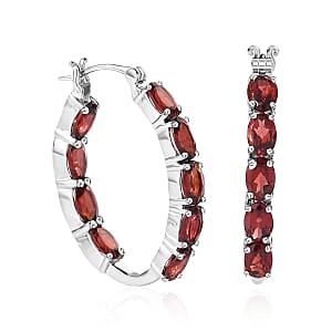 Mozambique Garnet Hoop Earrings in Platinum Over Sterling Silver 9.75 ctw