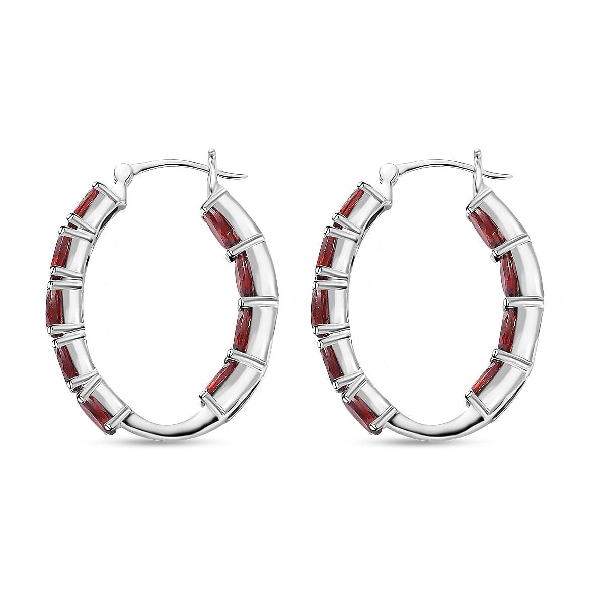 Mozambique Garnet Hoop Earrings in Platinum Over Sterling Silver 9.75 ctw image number 3