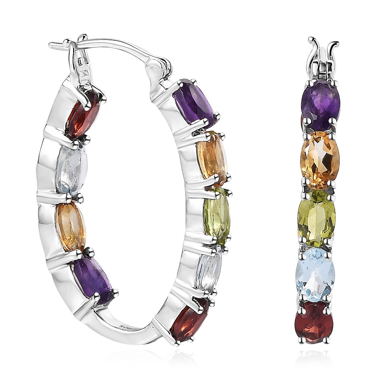 African Amethyst Hoop Earrings in Platinum Over Sterling Silver 7.90 ctw