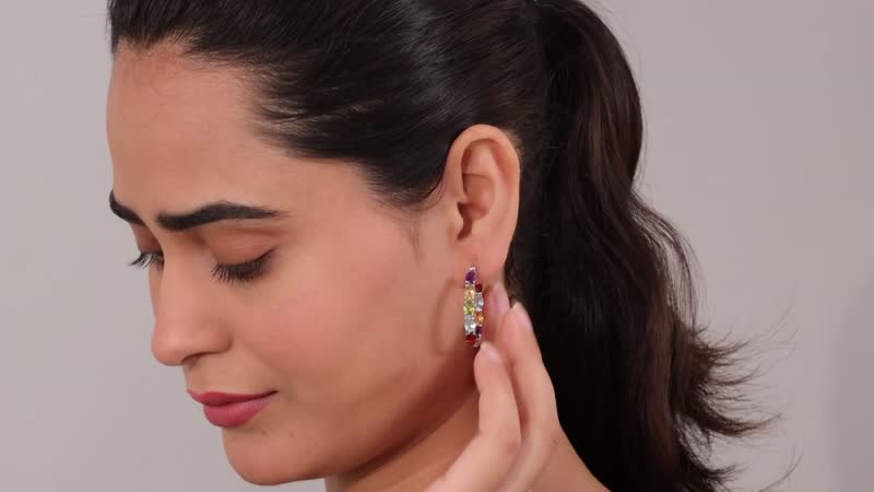 African Amethyst Hoop Earrings in Platinum Over Sterling Silver 7.90 ctw
