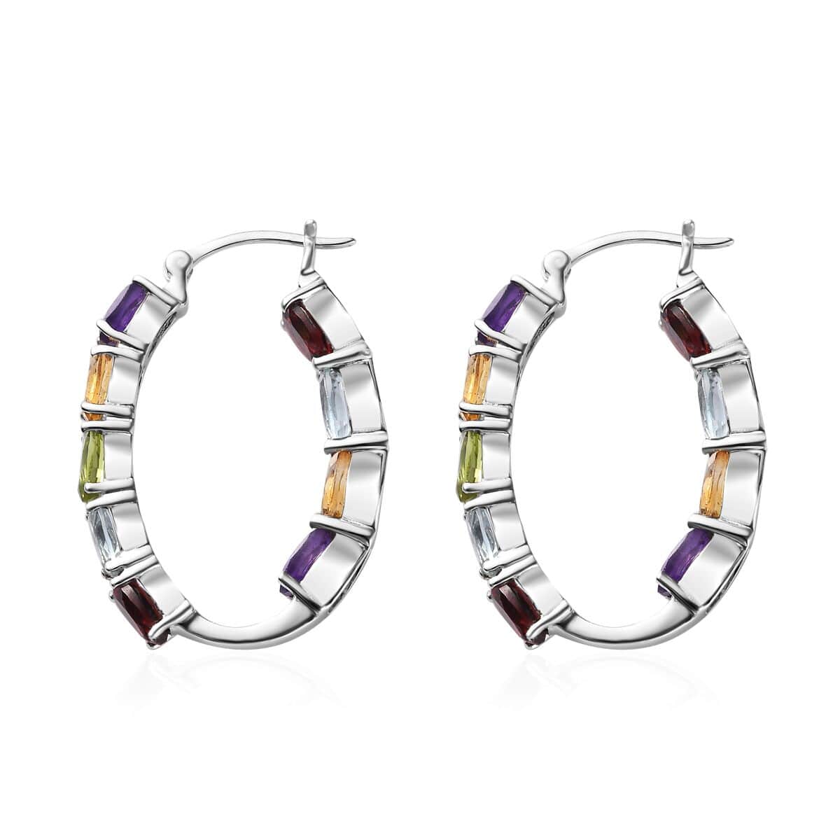 Multi Gemstone Hoop Earrings in Platinum Over Sterling Silver 8.50 ctw image number 3