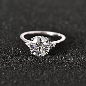 Moissanite Ring in Platinum Over Sterling Silver (Size 8.0) 1.85 ctw